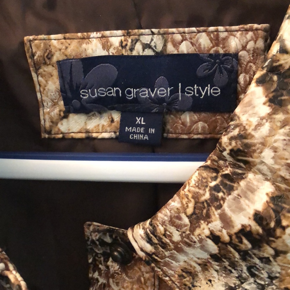Susan Graver Style Brown Snake-Print Leather Jacket - XL